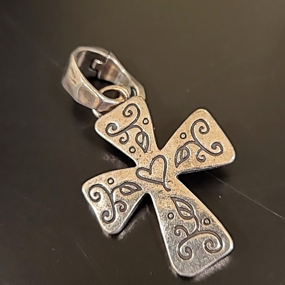 Silver Tone Heart Cross Pendant